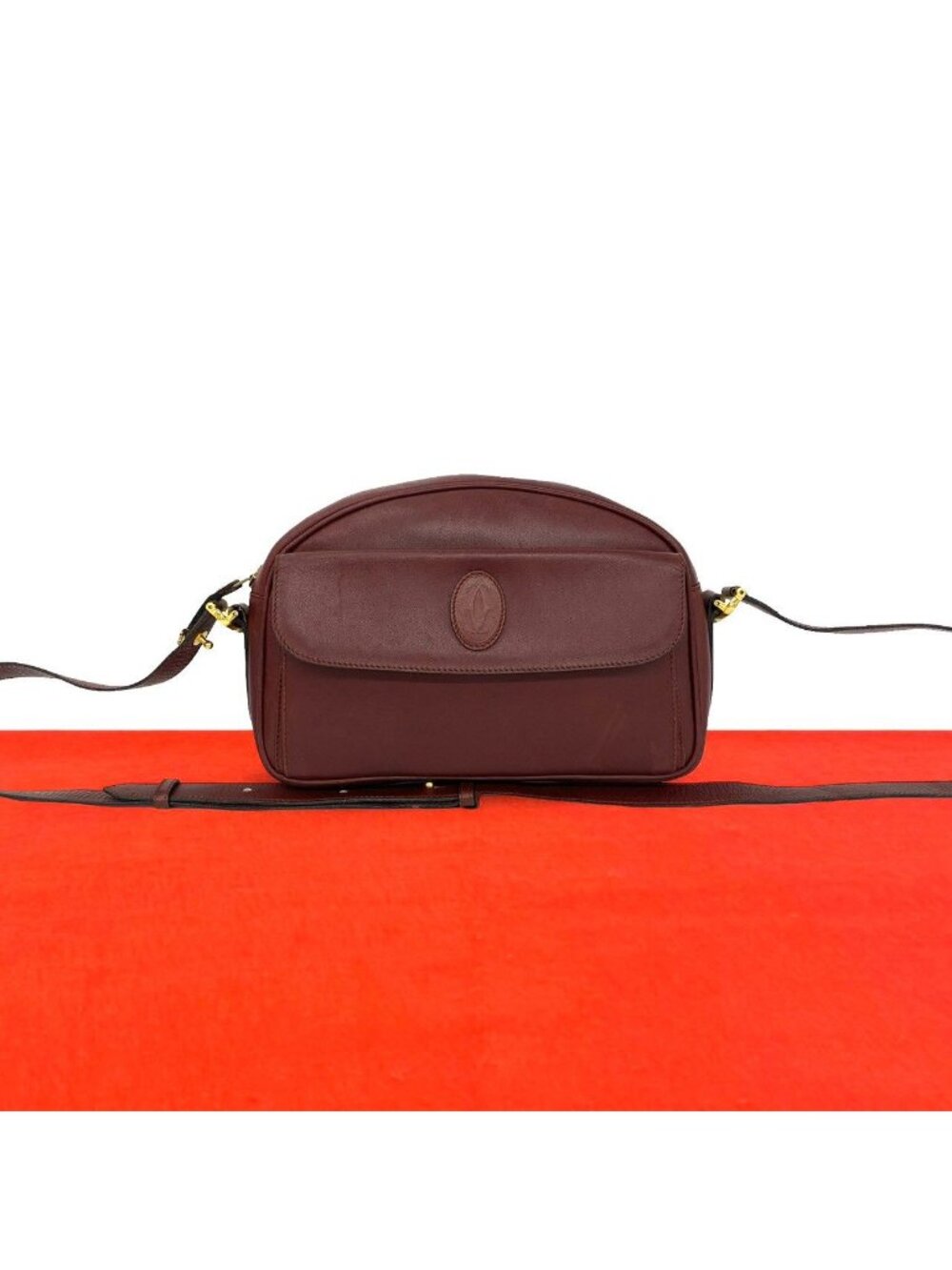 Cartier Vintage Must Line Leather Shoulder Bag Pochette Crossbody Bordeaux